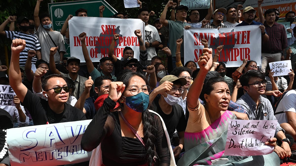 A group of people from Manipur's Meitei community staged a demonstration protest at Jantar Mantar (photo: Getty Images)