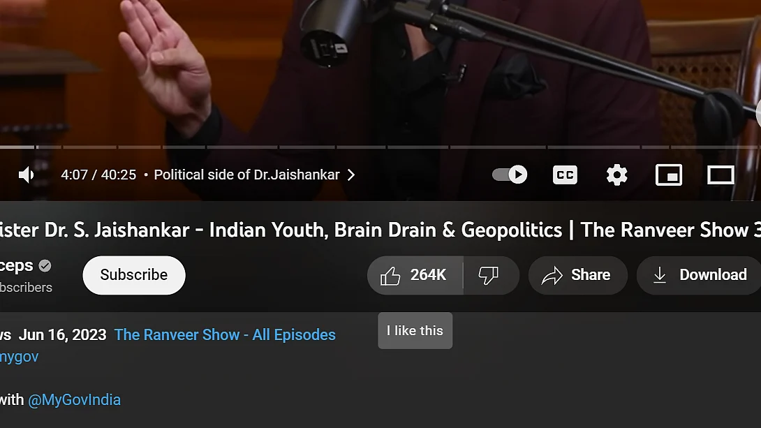 Screen grab of podcast between Ranveer Allahabadia, also known as BeerBiceps, and External Affairs Minister Dr S Jaishankar (Photo: NH Library)