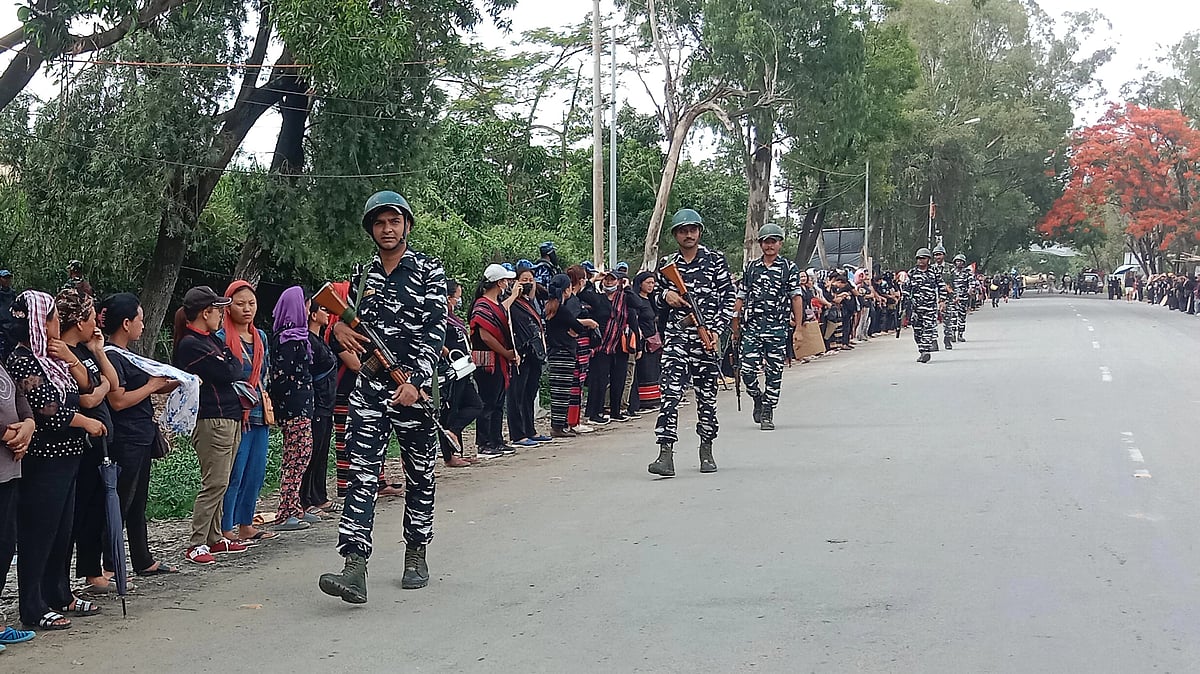 Security personnel conduct route march in Manipur (photo: Getty Images)