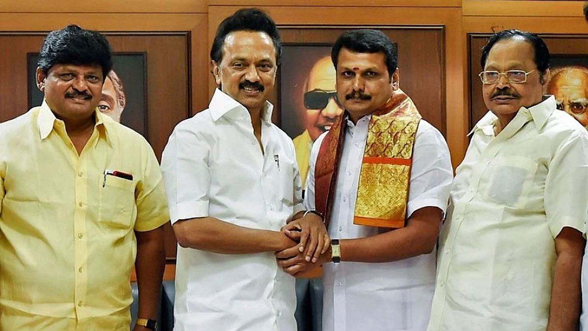 Tamil Nadu state minister V. Senthil Balaji with chief minister M.K. Stalin (Photo Courtesy: NH Library)