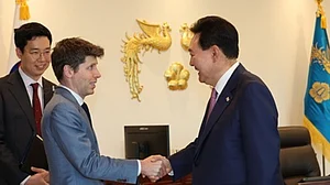 OpenAI CEO Sam Altman (left) with South Korean President Yoon Suk Yeol on Saturday, June 10. (photo: IANS)
