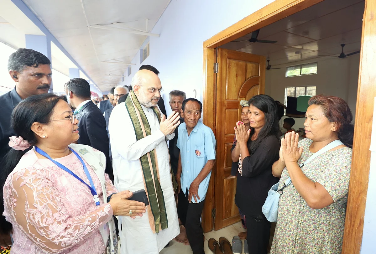 Amit Shah meeting Kuki refugees in Manipur (photo courtesy @ANI/Twitter)