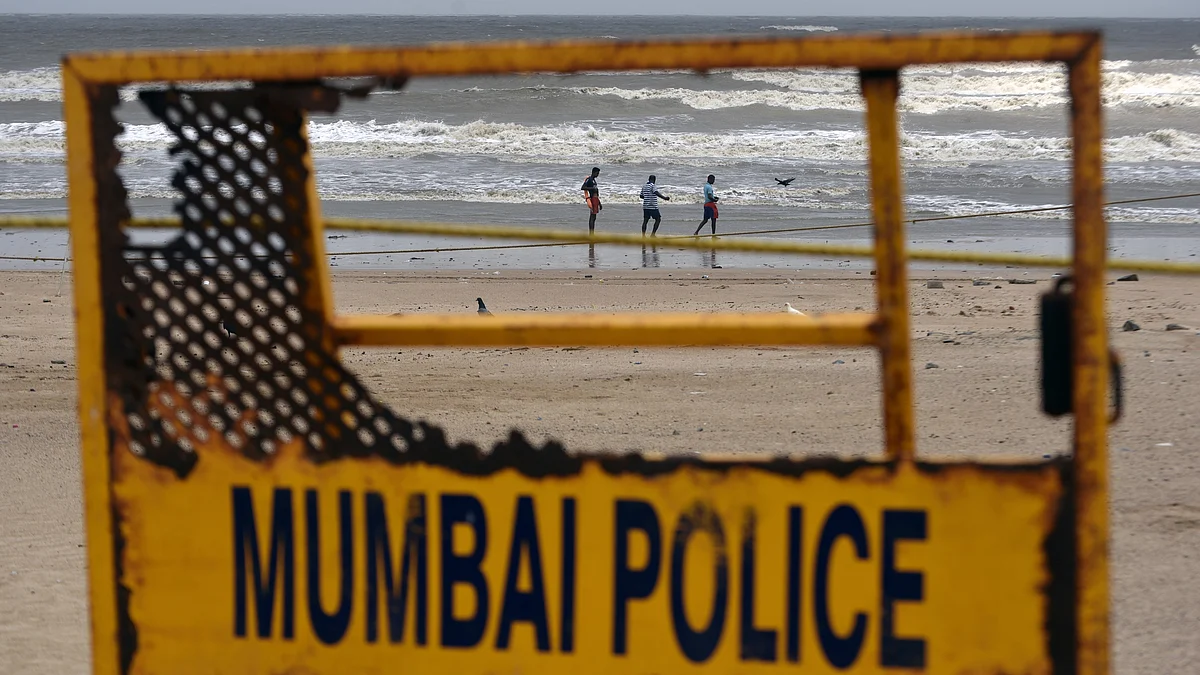 Lifeguards at the closed Juhu Beach ahead of Cyclone Biparjoy's arrival in Mumbai (photo: Getty Images)