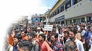 A demonstration by Hindutva groups in Barkot in Uttarakhand's Uttarkashi district demanding eviction of Muslims from the town. (Photo: Yogender Singh Bisht)