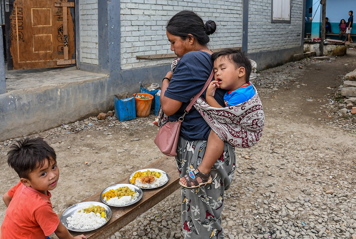 At a relief camp in Rengkia village in Churachandpur district of Manipur. Essentials like food, medicine and baby milk are in short supply at several relief camps (Photo: Getty Images)