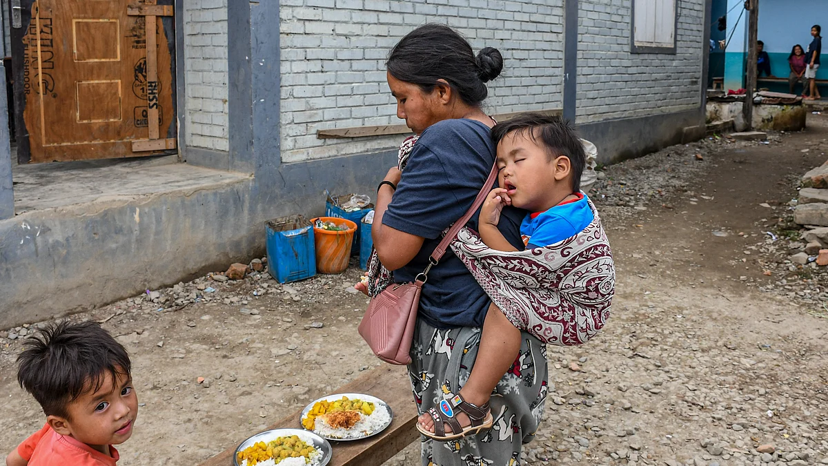 At a relief camp in Rengkia village in Churachandpur district of Manipur. Essentials like food, medicine and baby milk are in short supply at several relief camps (Photo: Getty Images)