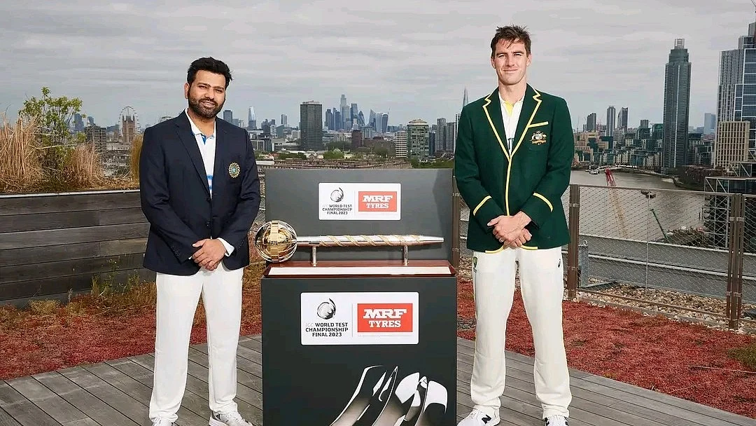 Rohit Sharma (left) and Pat Cummins, the rival captains of India and Australia respectively, at a photo call at The Oval, London.