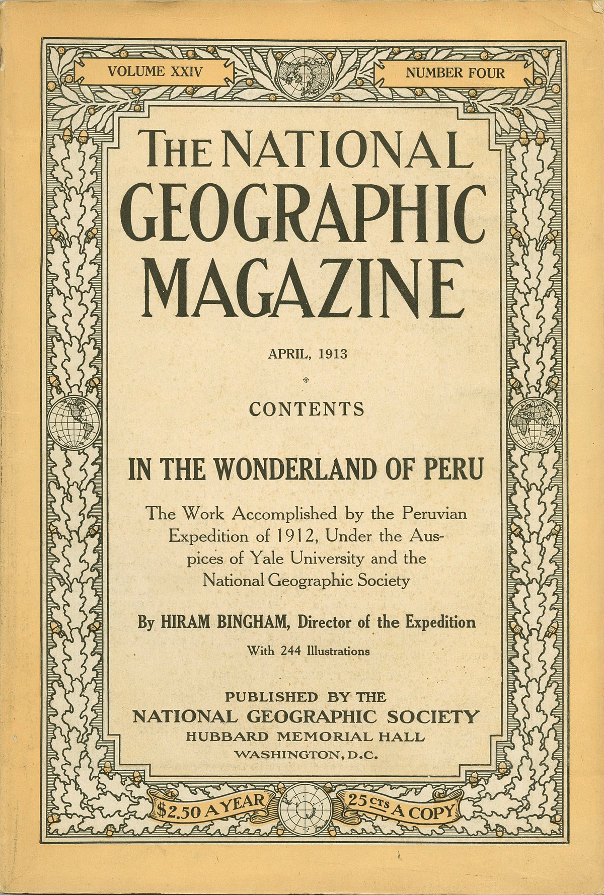 The National Geographic Magazine, vol 24, issue 4, April 1913, when the publication was not yet photography-forward, with a subscription cost of $2.50 a year, or 25 cents a copy (photo courtesy Dumbarton Oaks Library Archives)