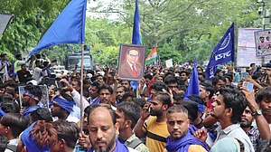 Bhim Army supporters at Jantar Mantar on July 21, Friday (Photo: Vipin/National Herald)