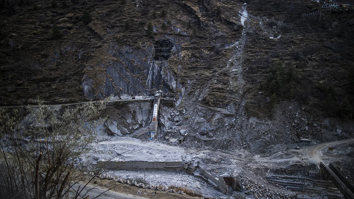 Representative image; Damaged infrastructure following a landslide at the 35-MW Rishi Ganga hydropower project construction site in Chamoli district, Uttarakhand, India, on Thursday, Feb. 10. (photo: Getty Images)
