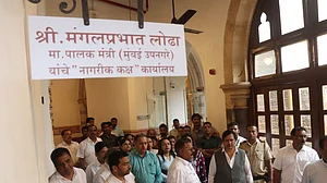 BJP minister Mangal Prabhat Lodha at the BMC headquarters in Mumbai on Friday (Photo courtesy: Twitter/@MPLodha)