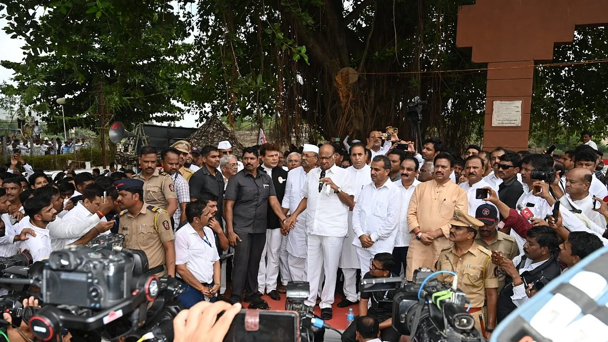 NCP chief Sharad Pawar in Maharashtra's Karad on Monday (Photo courtesy @PawarSpeaks/Twitter)