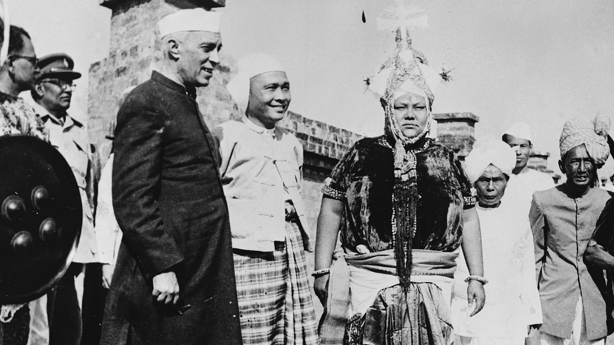 Jawaharlal Nehru in Manipur during a tour of the North-East amid tribal unrest, April 1953 (Photo: Getty Images)