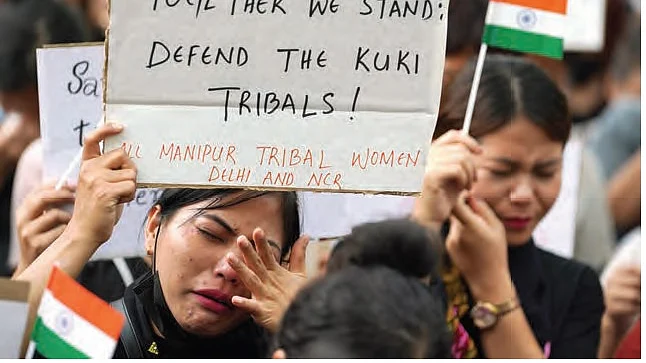 Kukis from Manipur protest in New Delhi against the killings of tribals in the ethnic violence raging in their home state for over two months (Photo: Getty Images)
