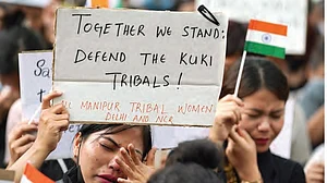 Kukis from Manipur protest in New Delhi against the killings of tribals in the ethnic violence raging in their home state for over two months (Photo: Getty)