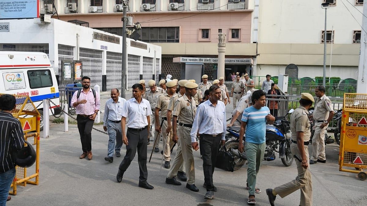 Security Personnel deployed at Tis Hazari court after the firing incident between lawyers at Tis Hazari Court in New Delhi (Photo: Vipin)