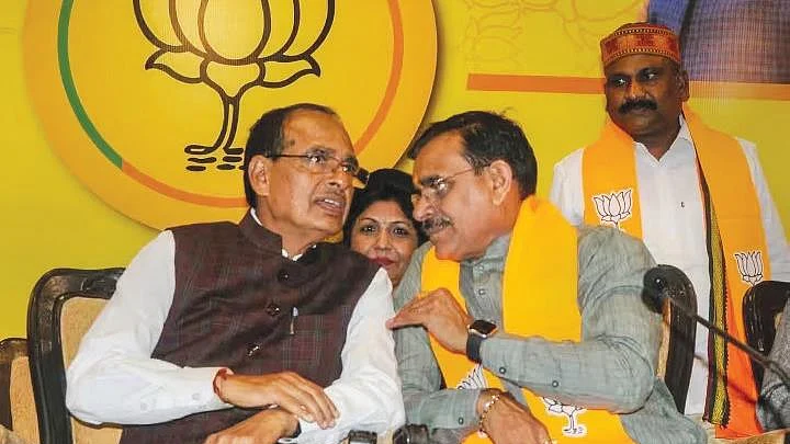 Madhya Pradesh chief minister Shivraj Singh Chouhan with BJP state president V.D. Sharma