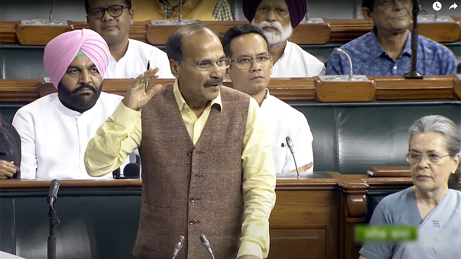 Leader of Opposition in Lok Sabha Adhir Ranjan Chowdhury speaks in the Lok Sabha during the ongoing Monsoon Session of Parliament, in New Delhi on Thursday, August 10. (photo: IANS)