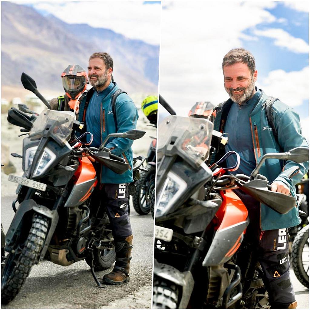 Earlier, Rahul rode his KTM 390 Duke motorbike from Leh city to Pangong Lake (photo: Indian National Congress)
