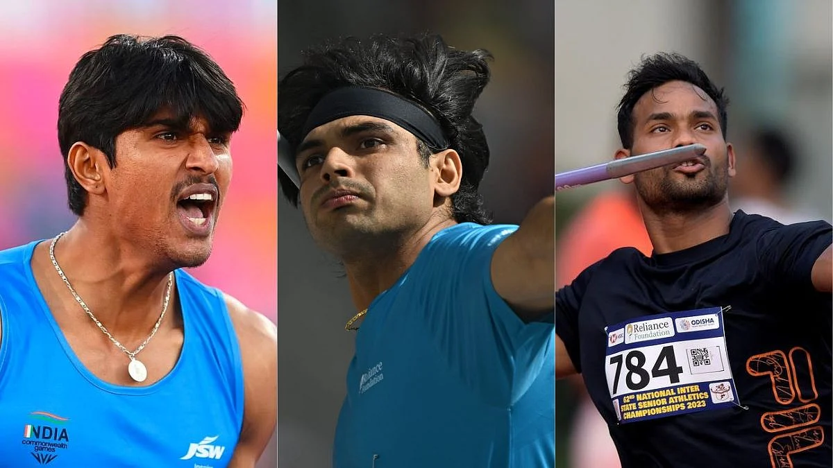 (L-R) DP Manu, Neeraj Chopra and Kishore Jena