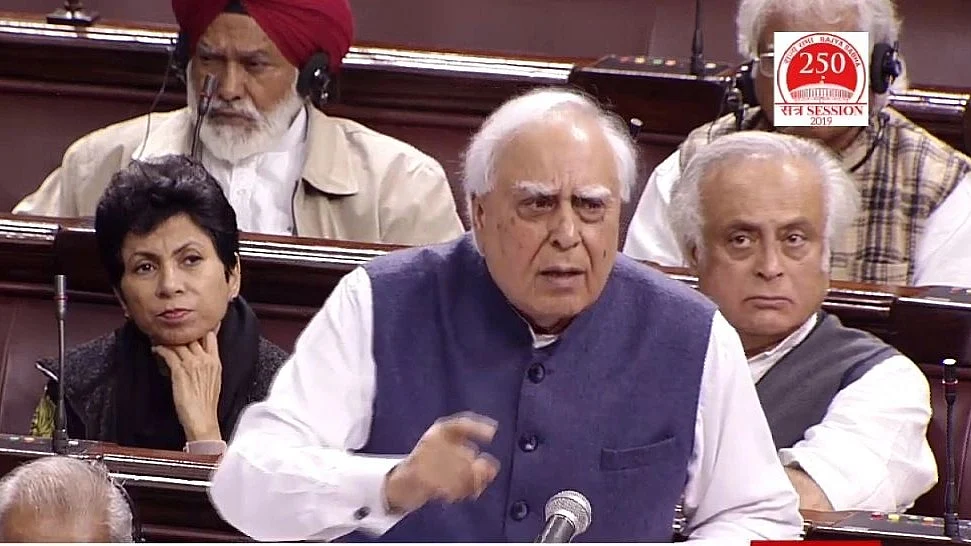 Senior Congress leader Kapil Sibal speaking on Citizenship Bill in Rajya Sabha ob Wednesday, Dec 11, 2019 (Photo courtesy: RSTV)