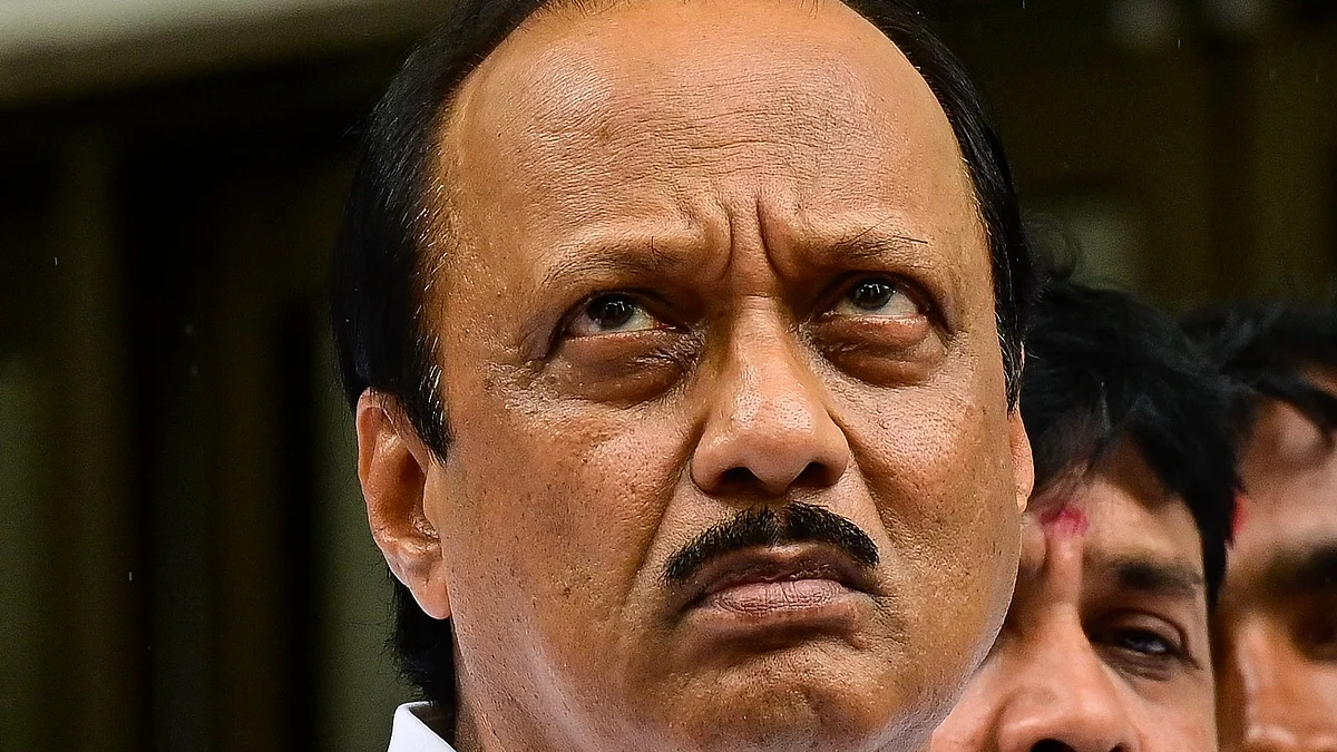 Maharashtra deputy chief minister Ajit Pawar, after meeting NCP chief Sharad Pawar on 16 July 2023 in Mumbai, India—their first after he  joined the Eknath Shinde government on July 2 (photo: Anshuman Poyrekar/Hindustan Times via Getty Images)