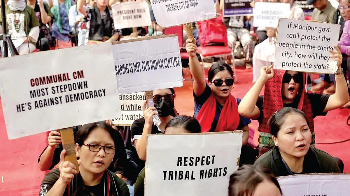A protest in New
Delhi against the
ongoing ethnic
violence in Manipur (Photo: Vipin/ National Herald)