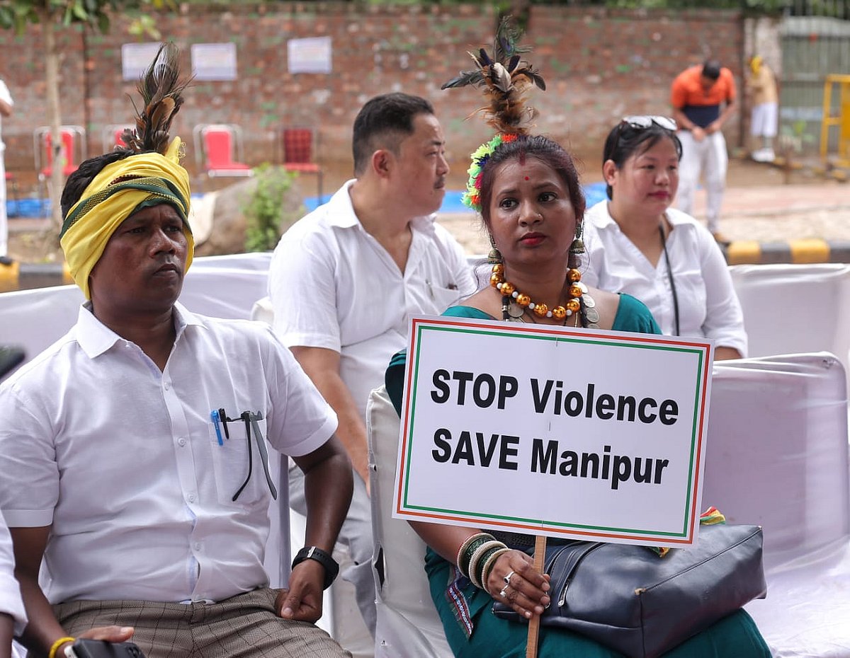 Adivasi protestors askign for an end to violence in Manipur (Photo: Vipin/National Herald)