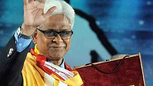 Mohammed Habib (1949–2023), the late former captain of the Indian football team, seen here in his red and yellow East Bengal jersey over his formalwear (photo courtesy East Bengal Club)