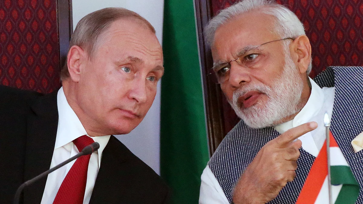 Russian president Vladimir Putin with Prime Minister Narendra Modi 