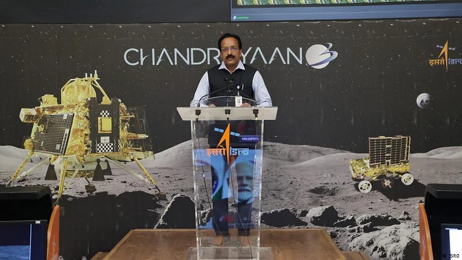 ISRO chairman S. Somanath, speaking on the success of the Chandrayaan-3 mission (photo: DW)