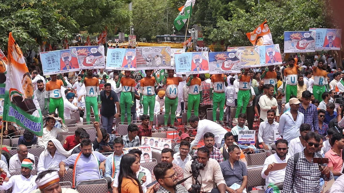 File photo of Indian Youth Congress workers protesting about Manipur  