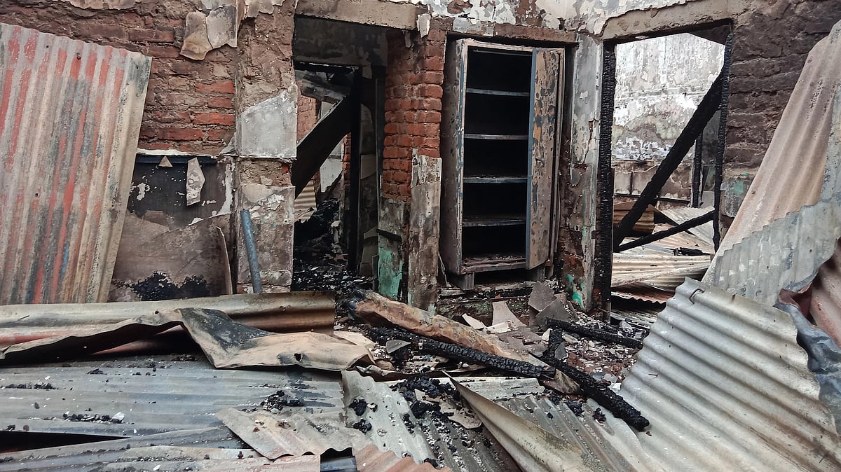 Charred remains of the official residence of Manipur minister Nemcha Kipgen in Imphal (photo: Getty Images)