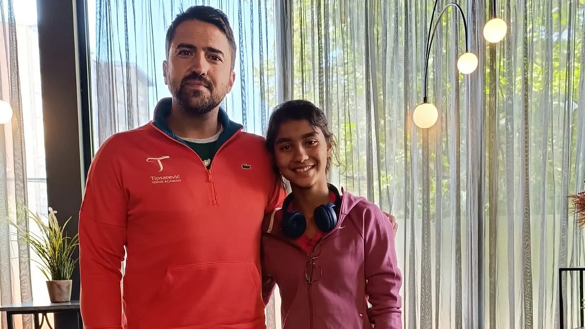 Saijayani with Tipsarevic, a contemporary of Djokovic, at his academy in Belgrade (Photo courtesy: family)
