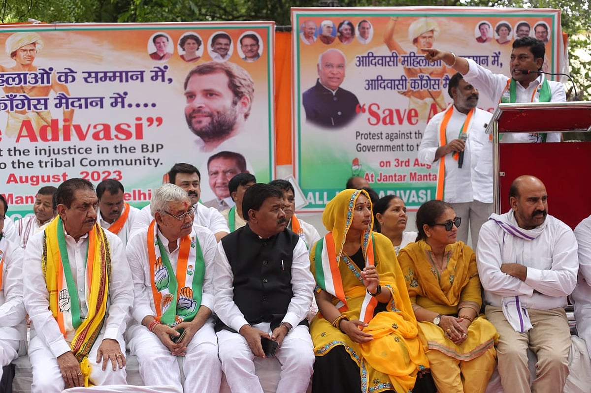 Congress SC leader Rajesh Lilothia at the protest (Photo: Vipin/National Herald)