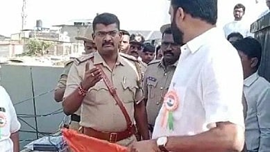 The Karnataka Police on Tuesday prevented an attempt to hoist a saffron flag alongside the Tricolour on the occasion of 77th Independence Day in Belagavi district (photo: IANS)