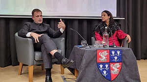 Rahul Gandhi speaking at an event at Cambridge University. (Photo courtesy: Ashis Ray)