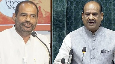 Speaker Om Birla (right) took "serious note" of Ramesh Bidhuri's comments in the Lok Sabha (photo: IANS)