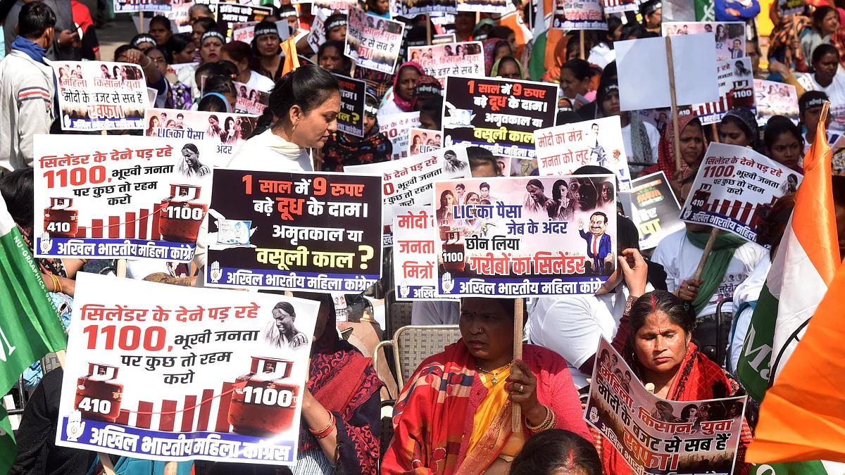 Protestors at Jantar Mantar stage a dharna against unemployment and inflation in the country on 9 February (Photo: Sonu Mehta/Hindustan Times via Getty Images)