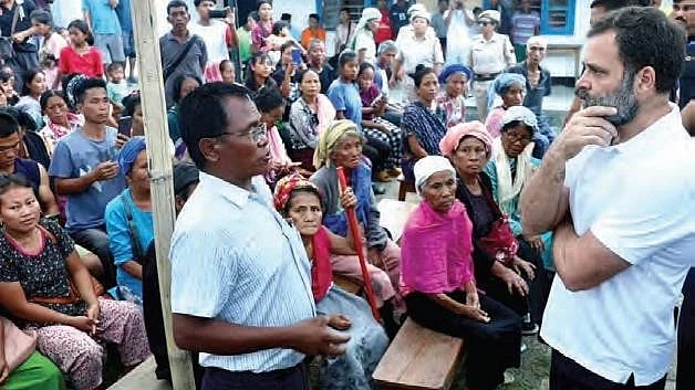 Congress MP Rahul Gandhi interacted with victims of violence during his visit to Manipur in June (photo: National Herald archives)