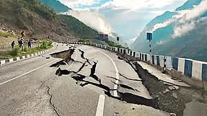 A road caves in in Uttarakhand (Photo: National Herald archives)