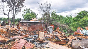 The remains of burnt houses in Torbung village, about 10 km from Churachandpur in Manipur. (Photo: Getty Images)