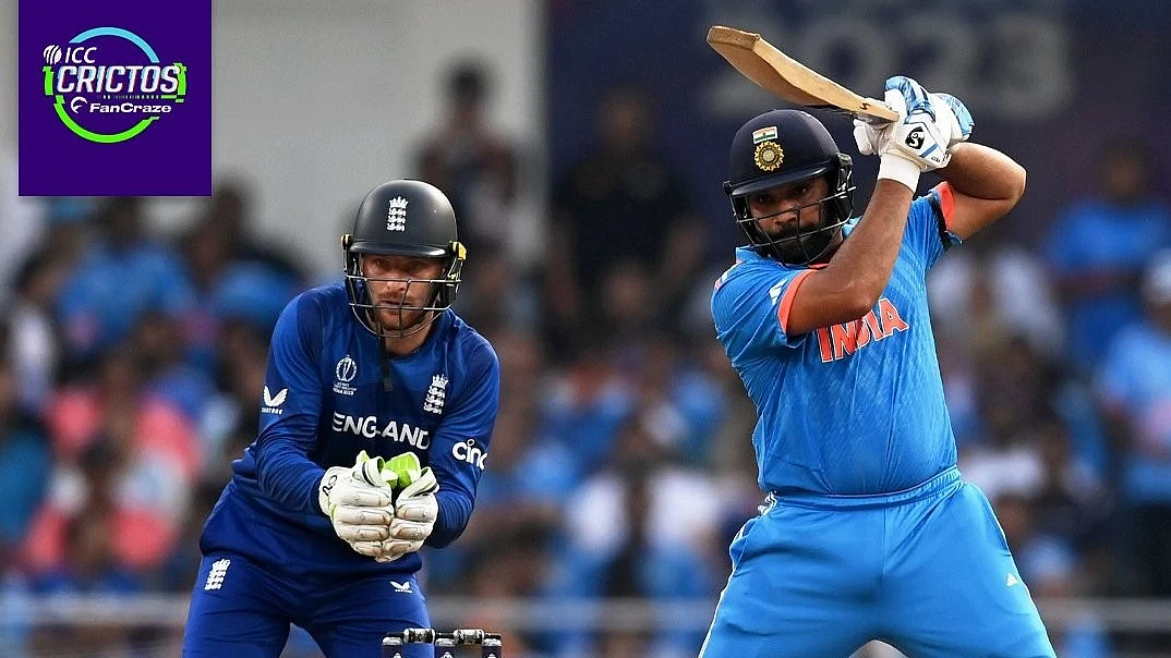 Rohit Sharma flicks Mark Wood for a stylish six during an IND vs ENG World Cup match in Lucknow on Sunday (photo courtesy: @ICC/X) 