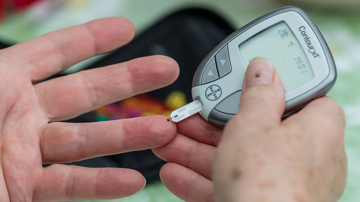 Representative image of a blood glucose measurement being performed (Photo by Harry Langer/DeFodi Images via Getty Images)