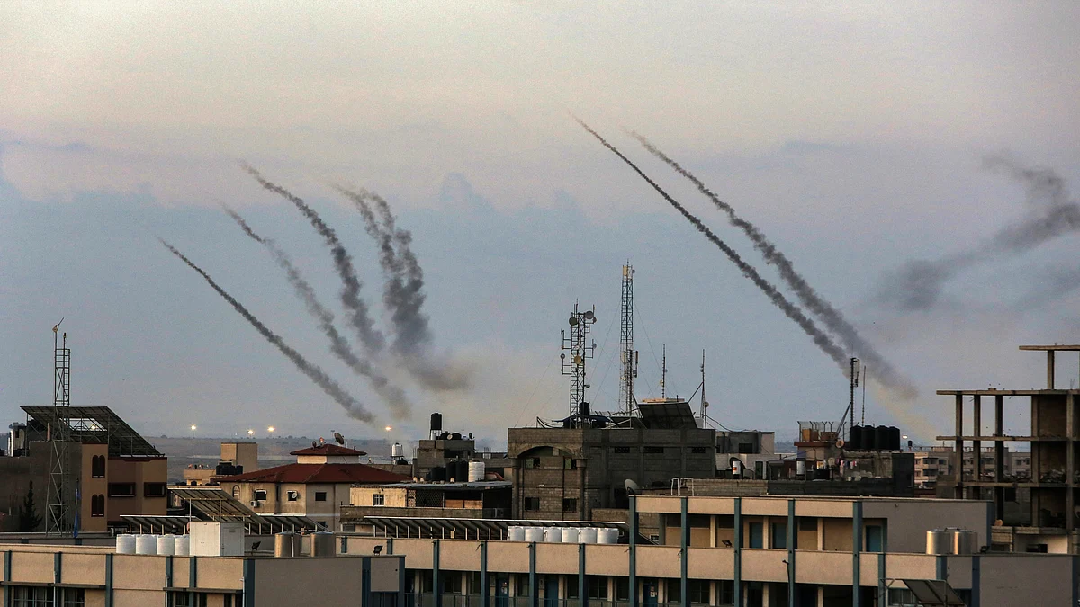 Rockets fired by Palestinians in response to Israeli airstrikes during an operation in Gaza city on 7 October 2023. (Photo: Getty Images)