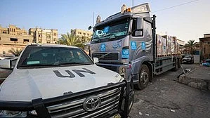 Between October 21 and 22, only 34 trucks entered Gaza with life-saving supplies, accounting for just 4% of the daily average supply volume. (Photo: IANS)