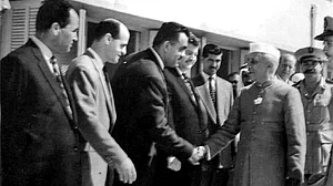 India's then Prime Minister Jawaharlal Nehru meets Palestinian leaders in Gaza, 1960 (photo: National Herald archives)