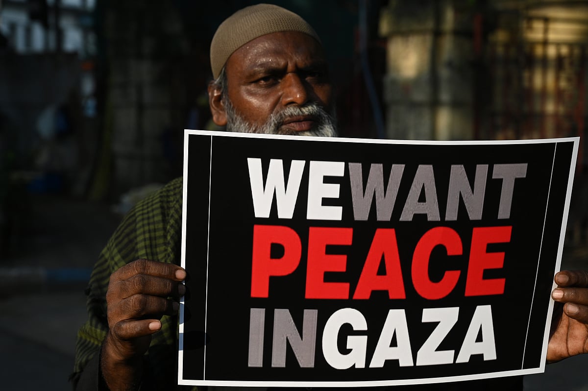 The Minority Youth Federation staged a protest rally on 12 October in Kolkata, seeking peace in Gaza (photo: Getty Images)
