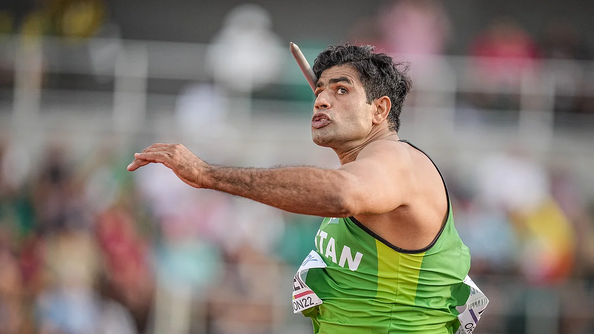 Silver-medalist javelin-throw player Arshad Nadeem (Photo by Michael Kappeler/picture alliance via Getty Images)