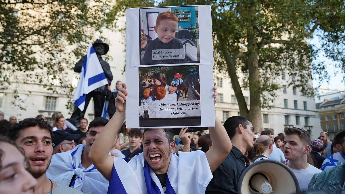 Protestors at a vigil outside Downing Street in London, for victims and hostages of the Hamas attacks on Israel (photo: Getty Images)